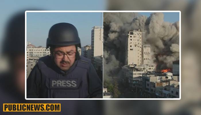 غزہ: براہ راست نشریات کے دوران عمارت تباہ