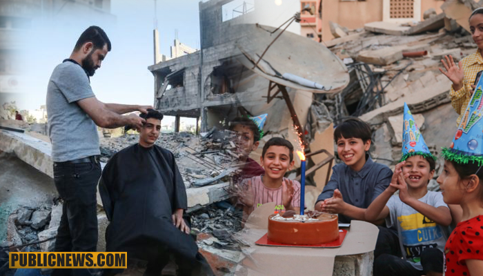 غزہ میں گھر کے ملبے پر ننھے حماد کی سالگرہ