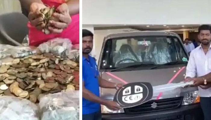 بھارتی شخص نے10 روپے کے سکوں سے 6 لاکھ روپے کی گاڑی خرید لی
