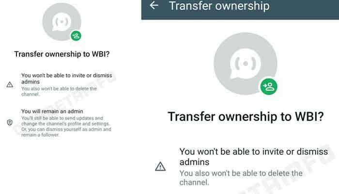 واٹس ایپ  چینلز دوسروں کو ٹرانسفر کرنے کا نیا فیچر جلد متعارف کرائے جانے کا امکان