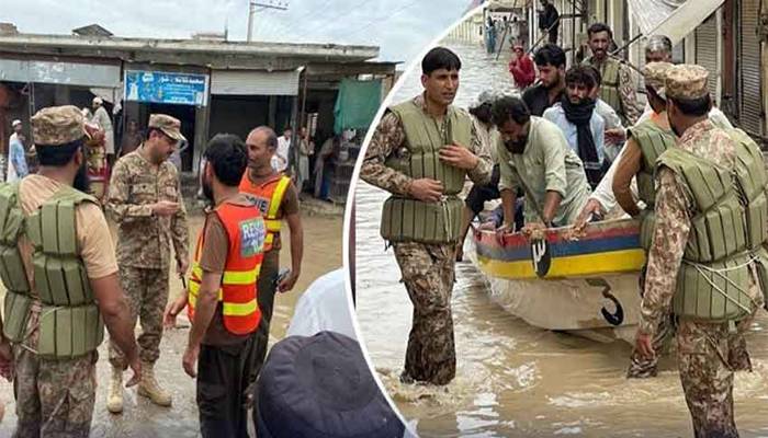 پاک فوج اورفرنٹیئر کور کےپی کی ٹانک میں سیلاب کےحوالے سےامدادی کارروائیاں