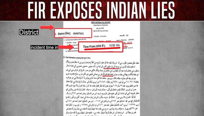 پہلگام فالس فلیگ، بھارتی پولیس سٹیشن میں دائر  FIR نے مودی حکومت کا جھوٹ بے نقاب کردیا