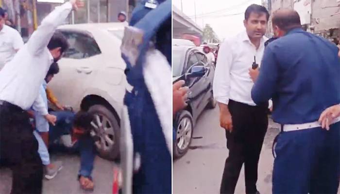 غیر نمونہ نمبر پلیٹ والی گاڑی کو روکنا وارڈنز کو مہنگا پڑ گیا،وکلا کا تشدد، ویڈیو وائرل
