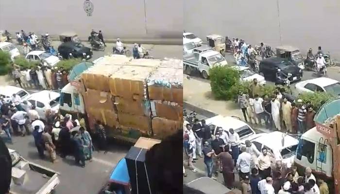کراچی: مال برادر ٹرک بریک فیل ہوجانے پر متعدد گاڑیوں پر چڑھ دوڑا