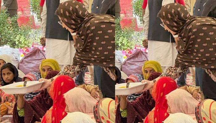 مریم نواز کی علی پور فلڈ ریلیف کیمپ آمد، خواتین اور بچوں کو خود کھانا پیش کیا