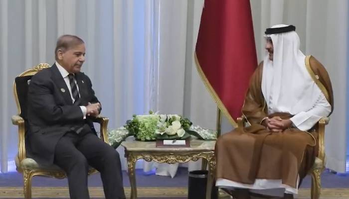 وزیراعظم  شہباز شریف کی امیر قطر سے ملاقات، تعلقات مزید مضبوط کرنے کا عزم