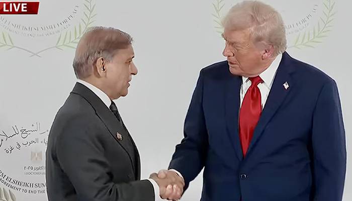غزہ امن سربراہ اجلاس، وزیر اعظم کی ٹرمپ سے ملاقات،امریکی صدر نے گرمجوشی سے مصافحہ کیا