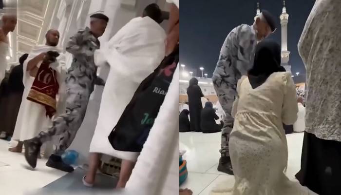 سکیورٹی اہلکار کی مسجد الحرام میں خاتون اور مرد زائرین کو دھکے دینے کی ویڈیو