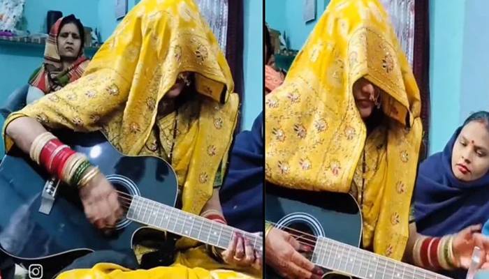 دلہن کی گٹار  تھامے گانا گانے کی ویڈیو سوشل میڈیا پر وائرل