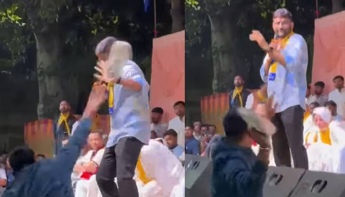 بھارت میں سیاسی پارٹی کے لیڈر کو شہری نے جوتا دے مارا، ویڈیو وائرل