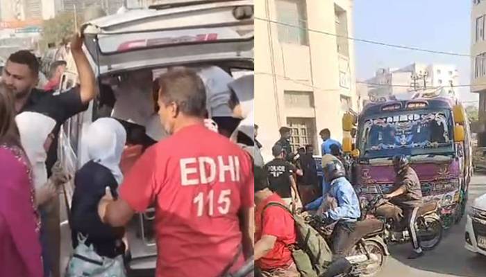 کراچی: نجی اسکول کی بس فٹ پاتھ سے ٹکراگئی،10طلبہ زخمی