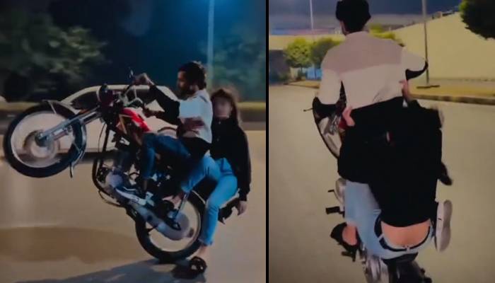 ہائی وے پرموٹرسائیکل سوار کے لڑکی کے ہمراہ خطرناک کرتب، ویڈیو وائرل
