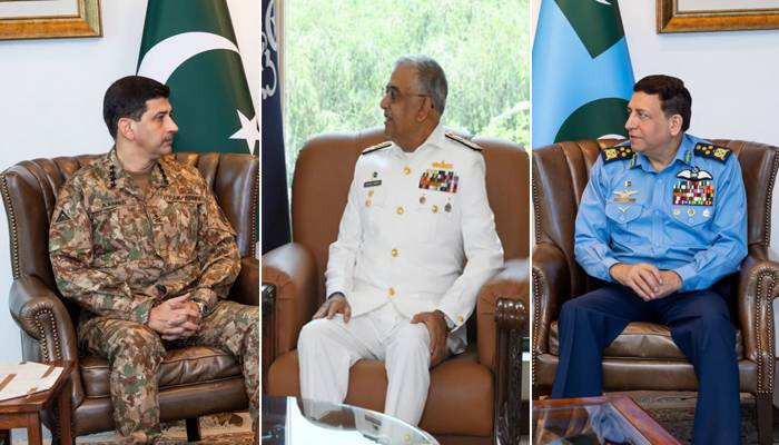 کمانڈر نیشنل اسٹریٹجک کمانڈ جنرل سید عامر رضا سے نیول اور ایئرچیفس کی ملاقاتیں 