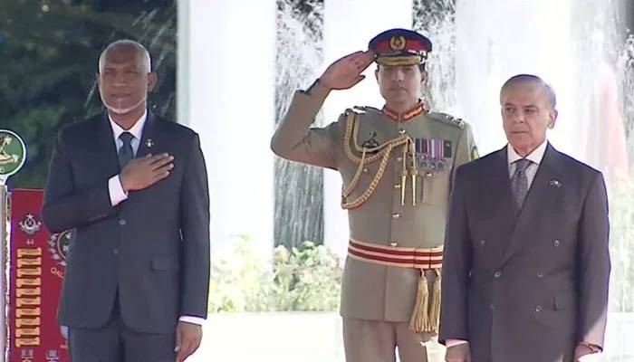 وزیراعظم ہاؤس میں مالدیپ کے صدر کا پرتپاک استقبال، گارڈ آف آنر پیش